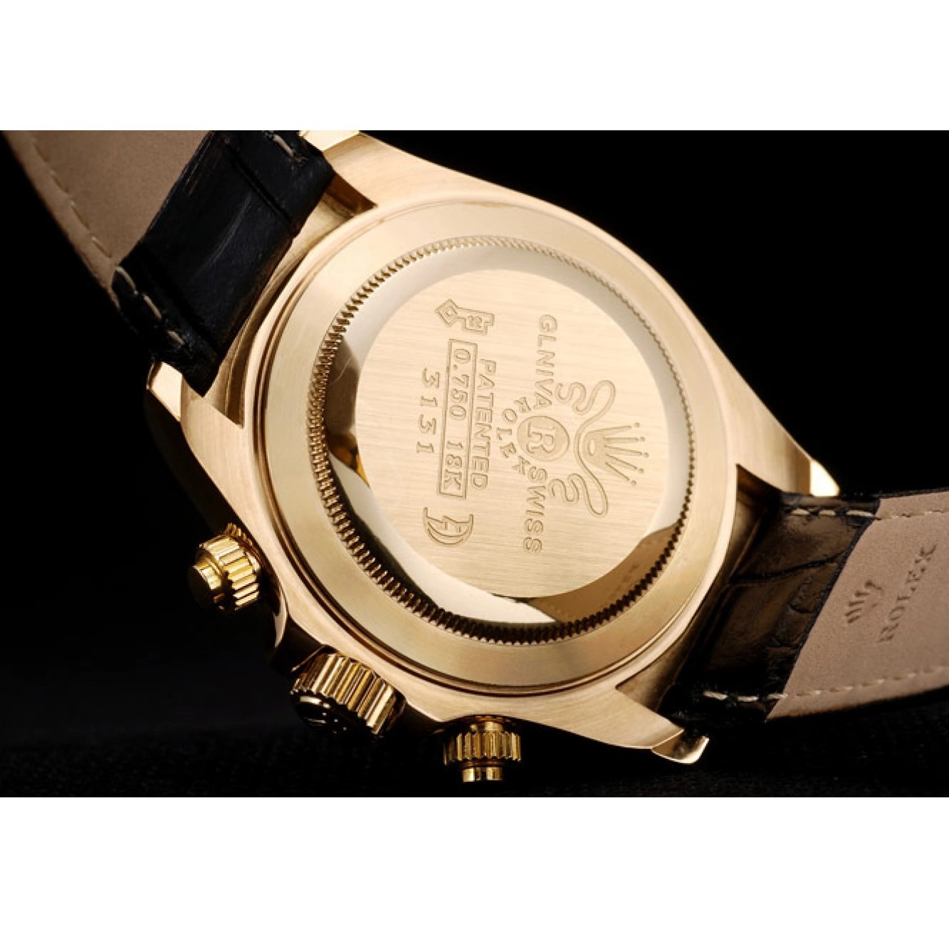 Good copy rolex watches Gold Black Bezel Case Dial Studded Rolex Crystal Daytona 0712